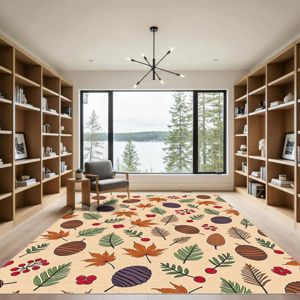 Autumn Leaves Pinecones Berries Collage Rug