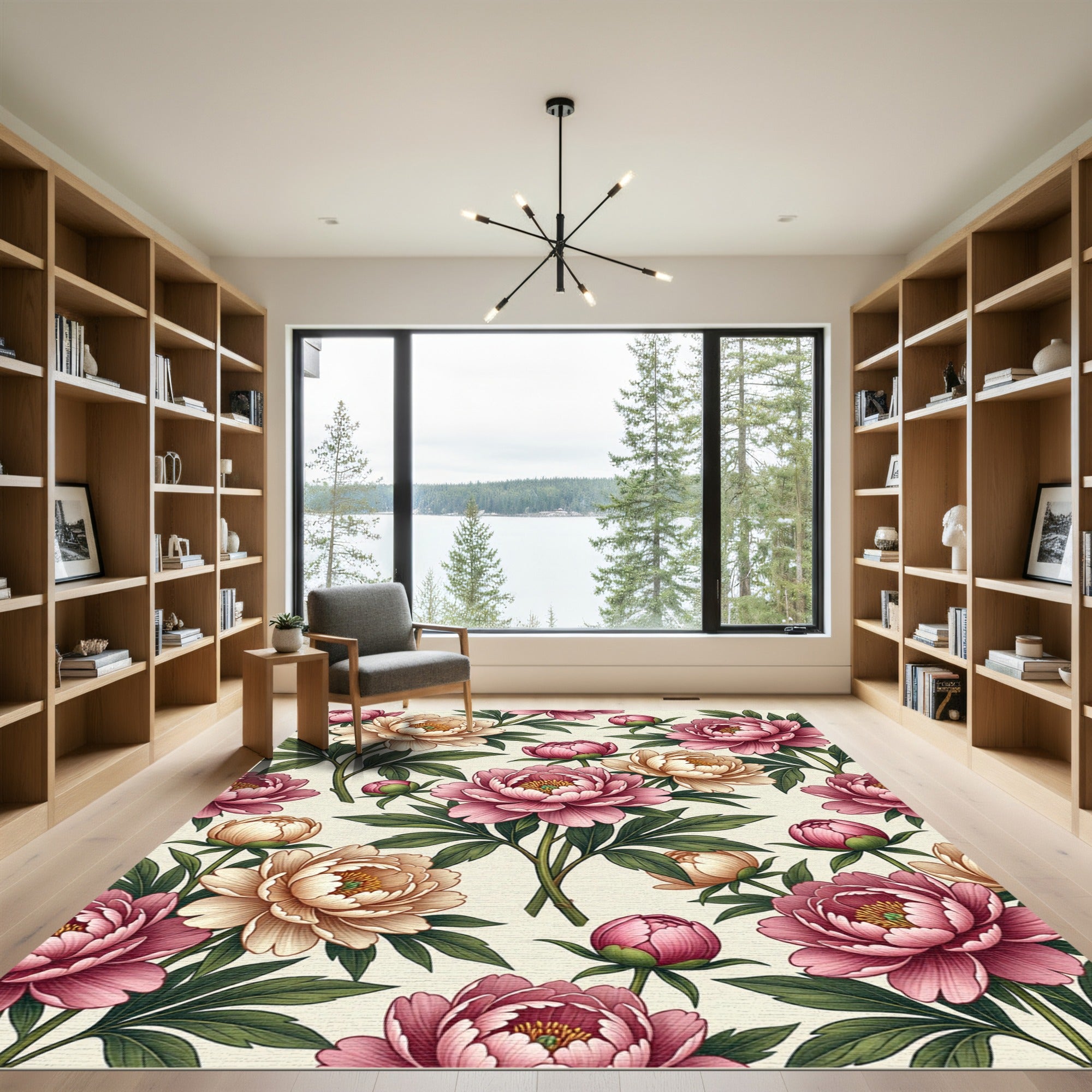 Soft Pink Peonies Floral Botanical Garden Rug