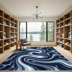Midnight Navy Swirling Marble Wave Rug