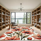 Coral Poppy Blossom Botanical Art Rug