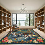 Whimsical Golden Butterfly Carriage Floral Rug