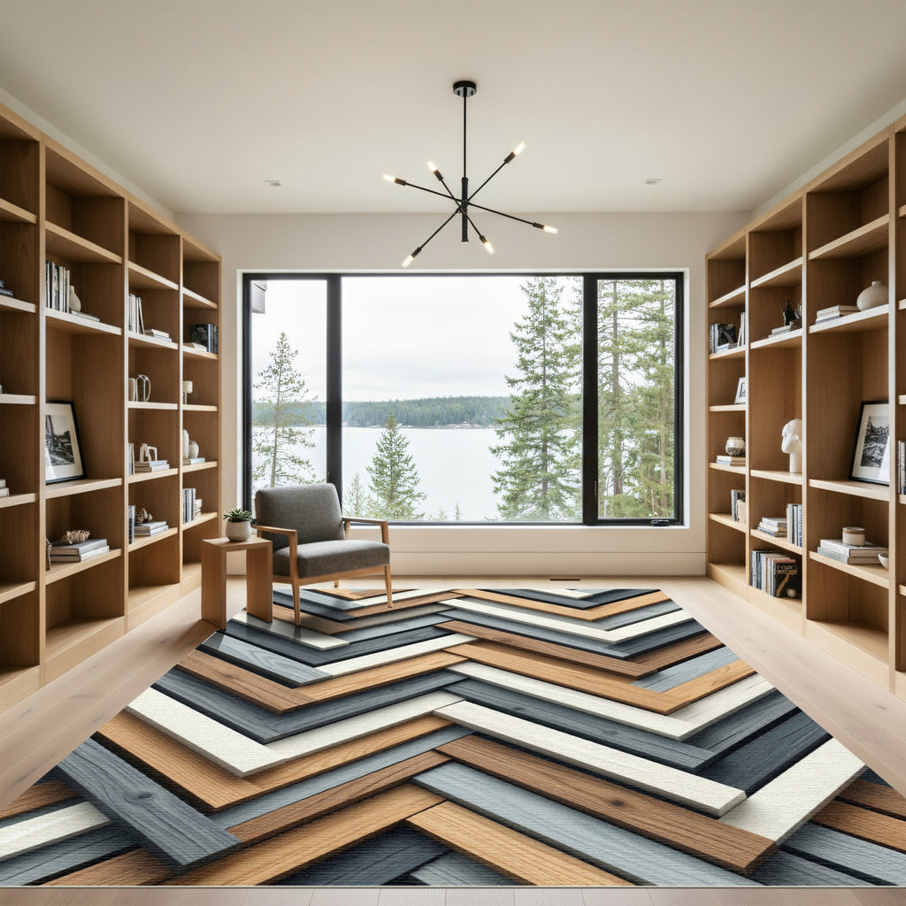 Contemporary Herringbone Geometric Wood Tones Rug
