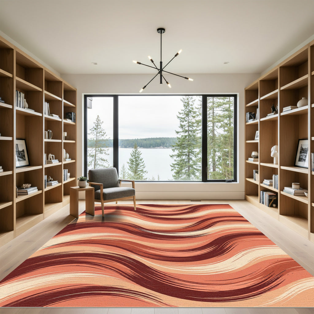 Earthy Terracotta Wavy Abstract Strokes Rug
