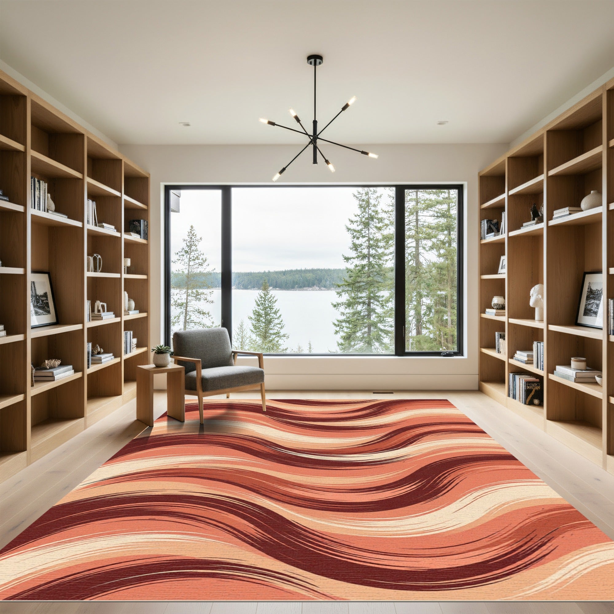 Earthy Terracotta Wavy Abstract Strokes Rug