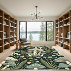 Whimsical Sage Mushroom Forest Fern Rug