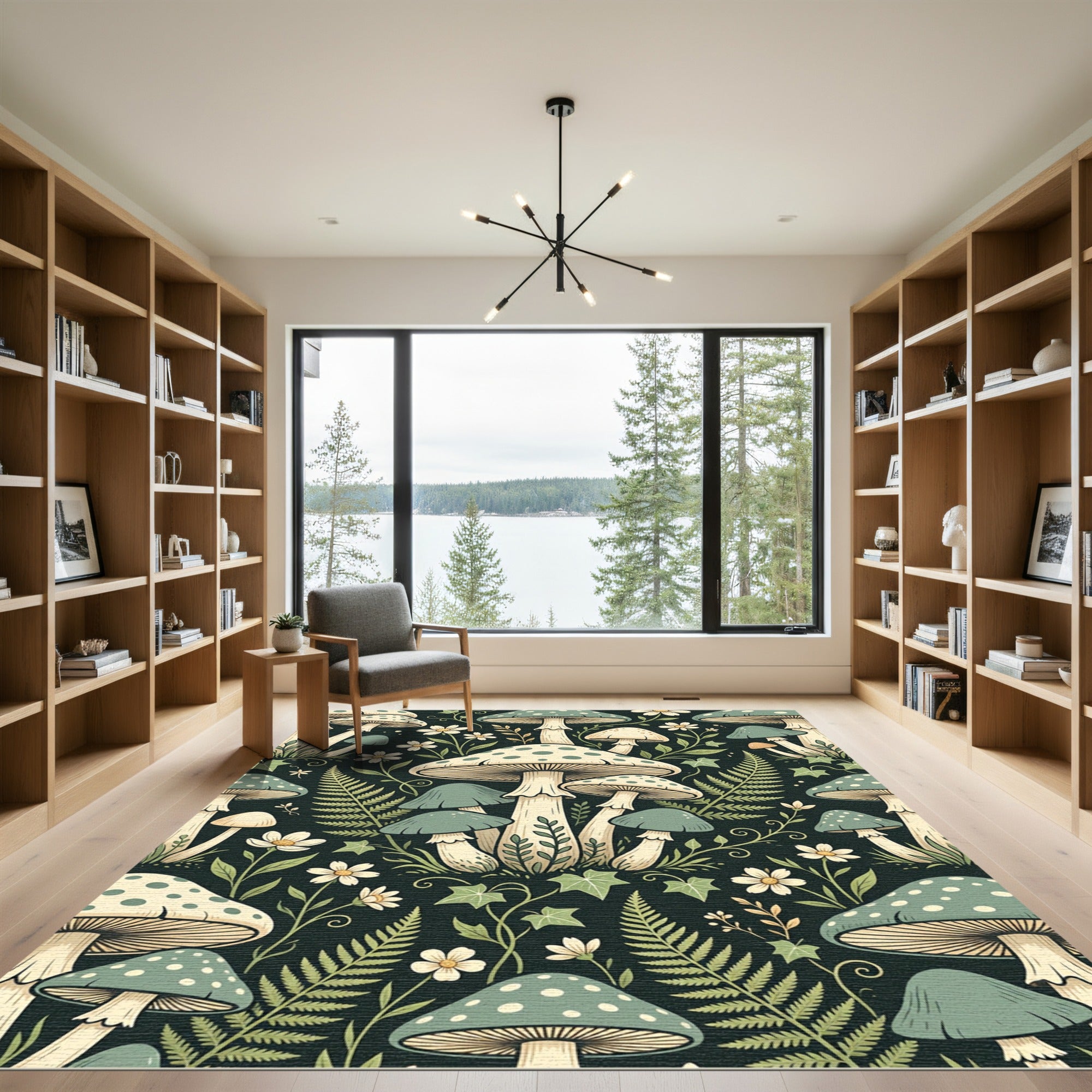 Whimsical Sage Mushroom Forest Fern Rug