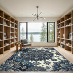 Midnight Blue Indigo Floral Mandala Rug