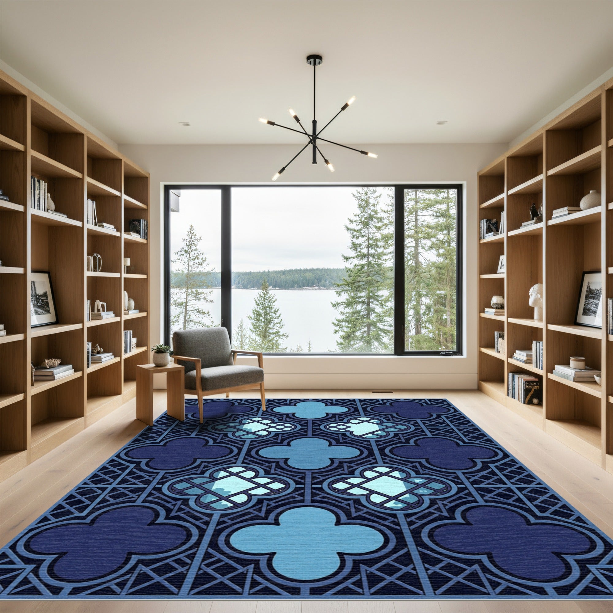 Dark Blue Quatrefoil Lattice Rug