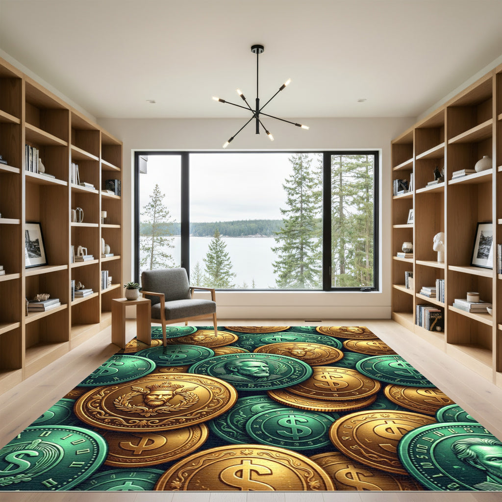 Metallic Golden Empire Coin Medallion Rug