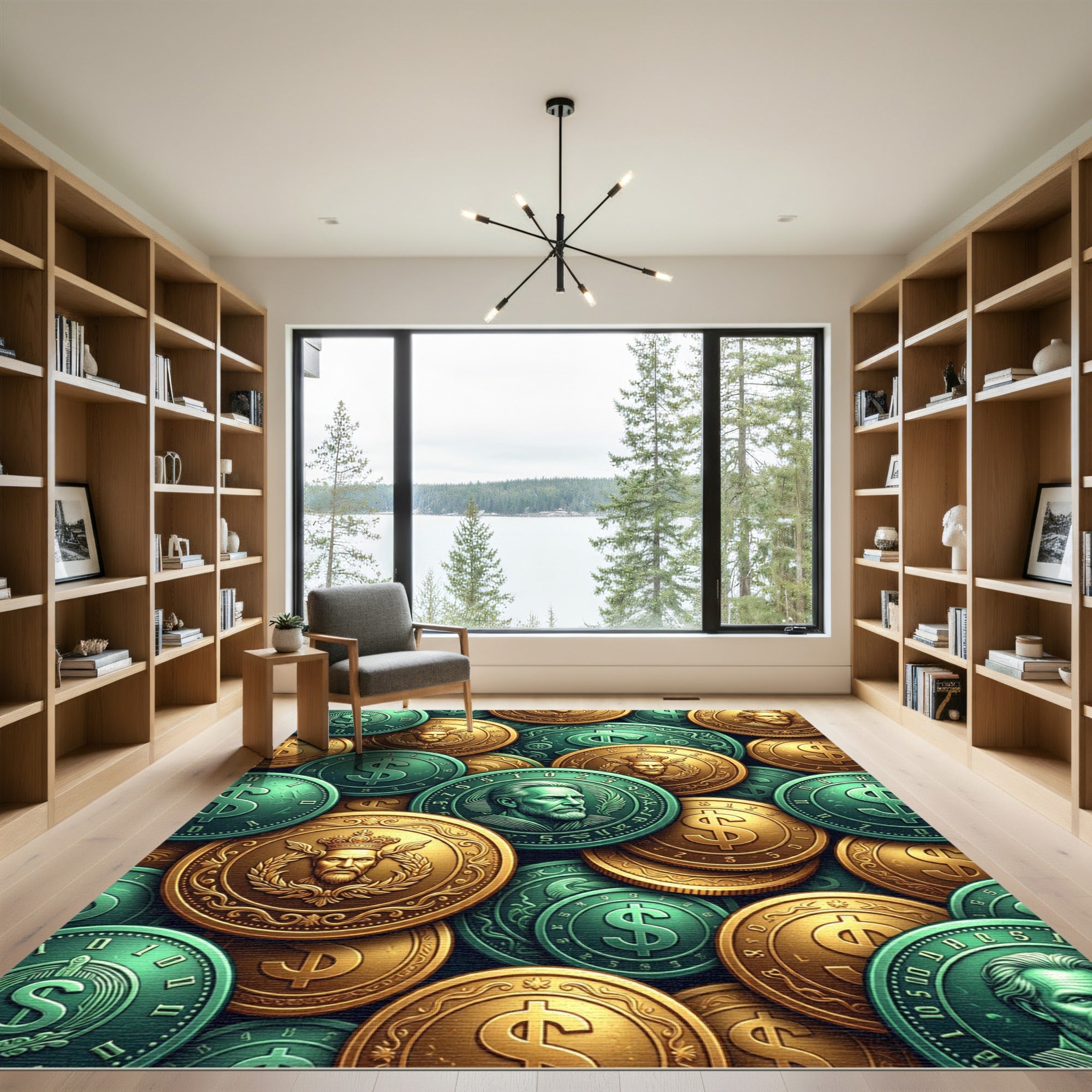 Metallic Golden Empire Coin Medallion Rug