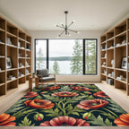 Elegant Botanical Poppy Midnight Field Rug