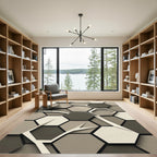 Neutral Toned Hexagonal Overlay Rug