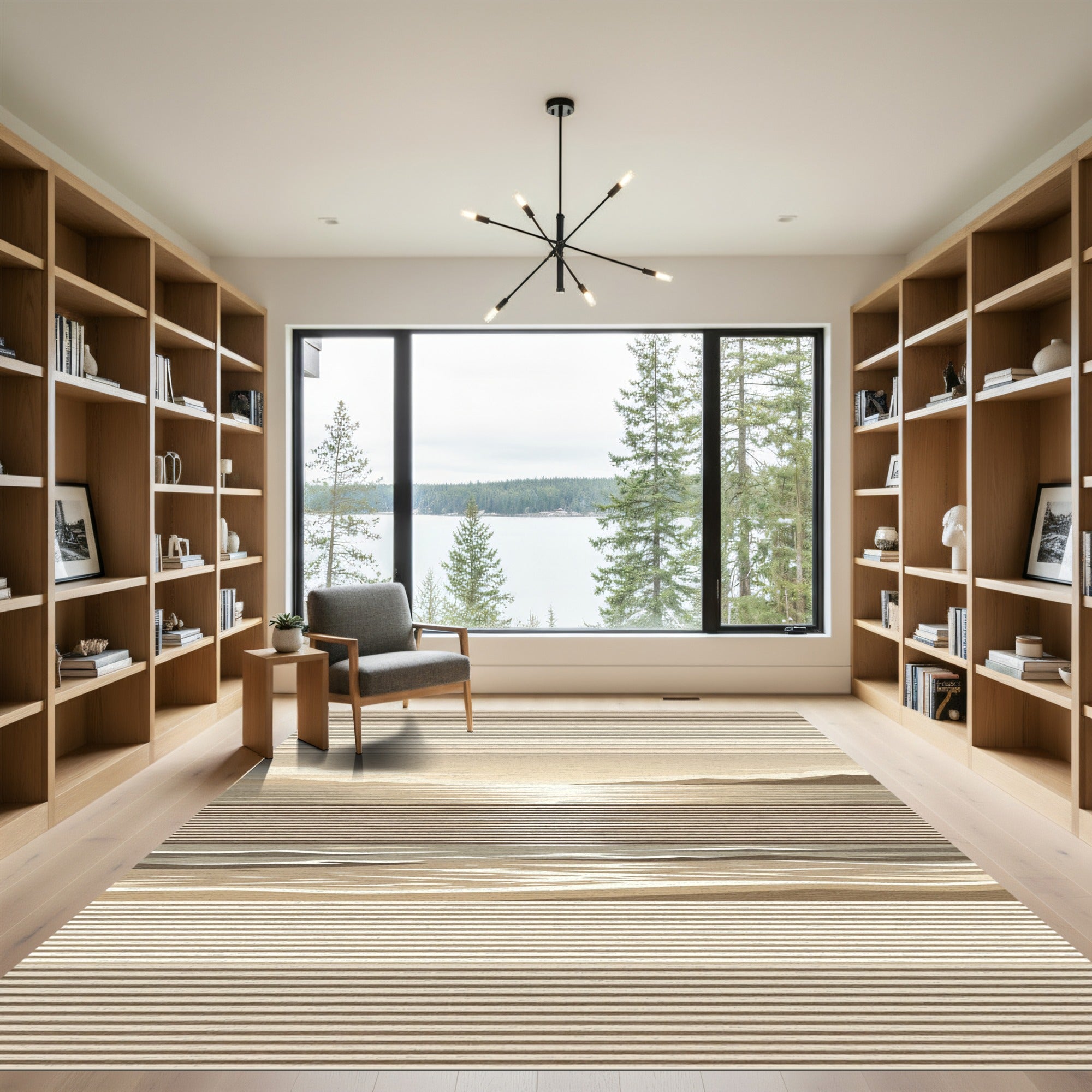 Minimalist Beige Striped Landscape Horizon Rug