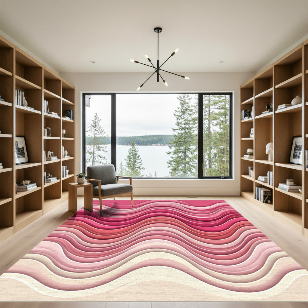 Abstract Wavy Pink Gradient Curves Rug
