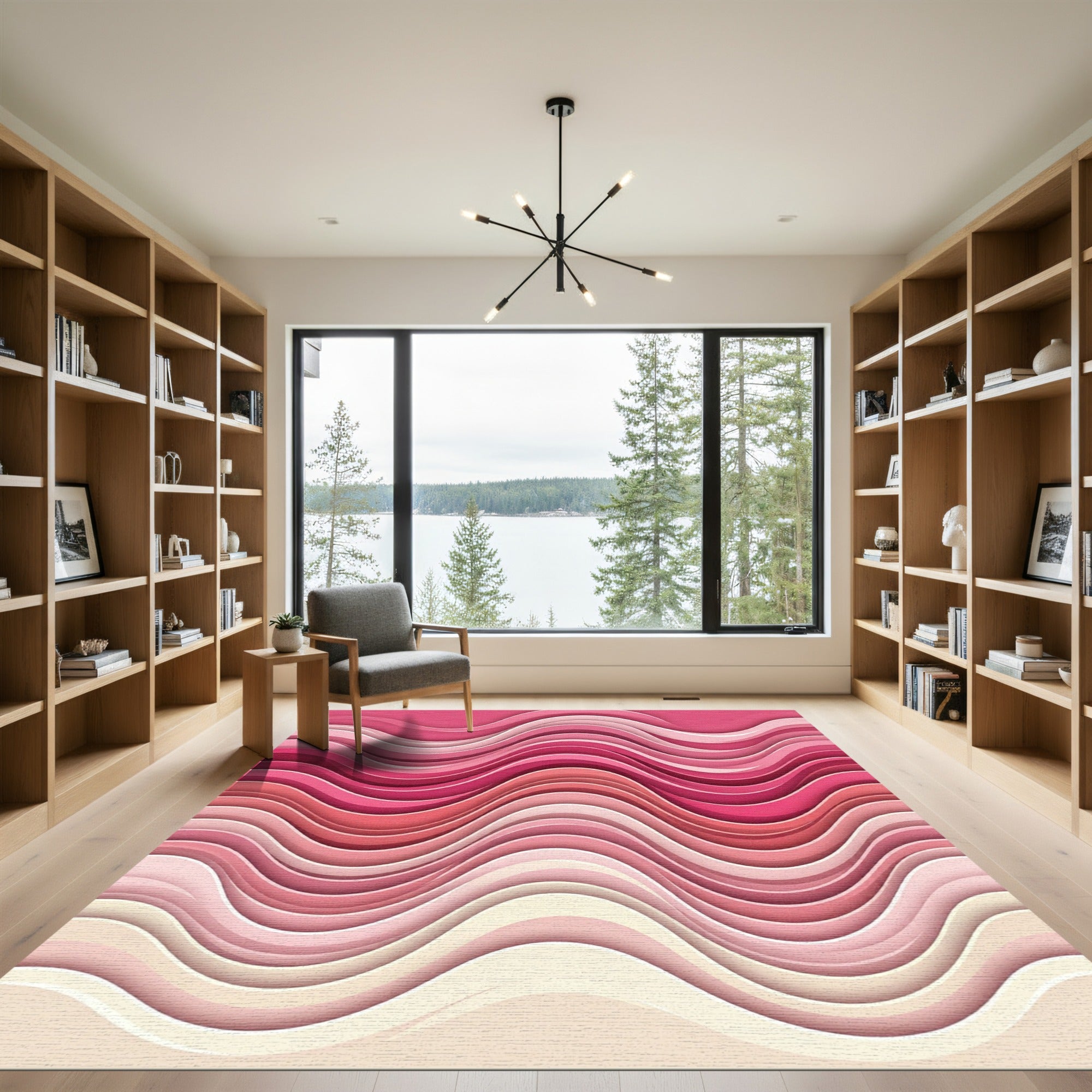 Abstract Wavy Pink Gradient Curves Rug