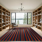 Bold Orange Navy Vertical Line Rug