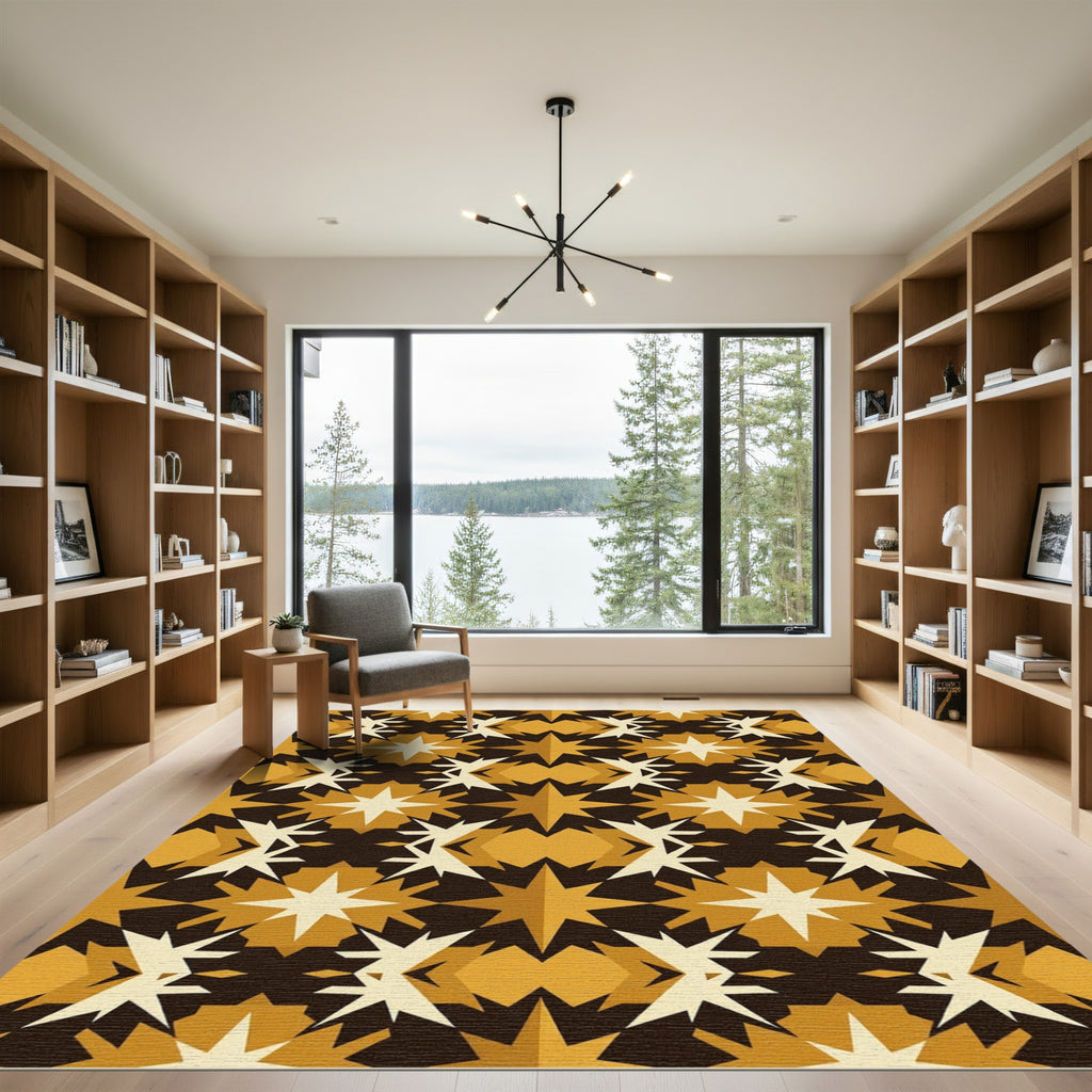 Amber Geometric Starburst Kaleidoscopic Rug