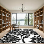 Bold Black and White Dahlia Floral Rug
