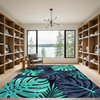 Lush Teal Tropical Monstera Foliage Rug