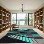 Geometric Teal and Gray Infinite Stairs Rug