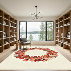 Warm Floral Wreath Red Orange Accent Rug