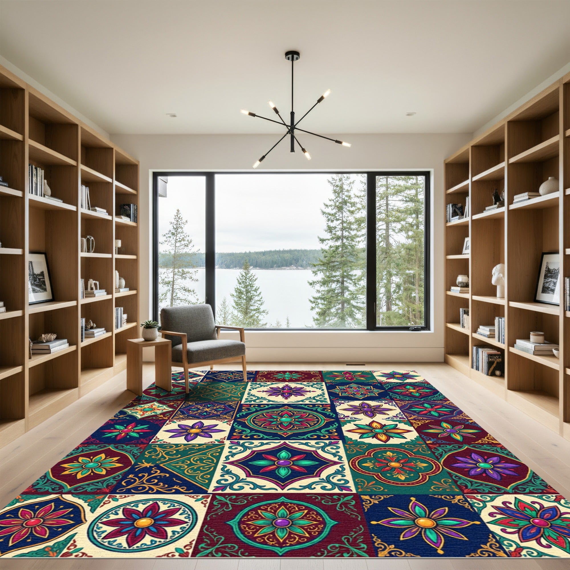 Vibrant Jewel Tone Floral Medallion Tiles Rug