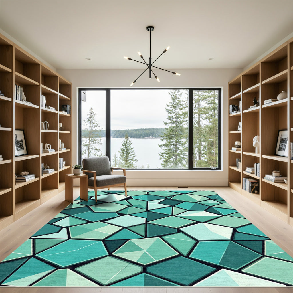 Aqua Faceted Geometric Tessellations Rug