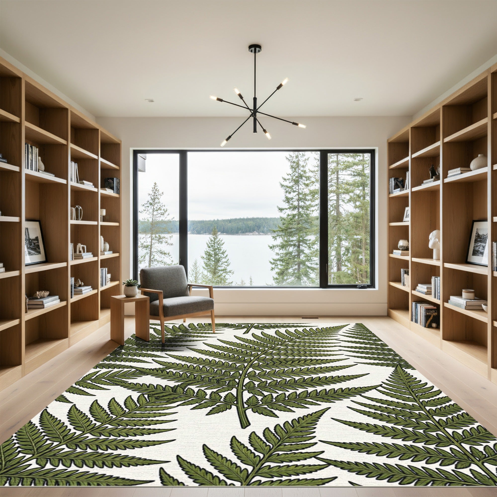 Lush Forest Fern Green Botanical Art Rug