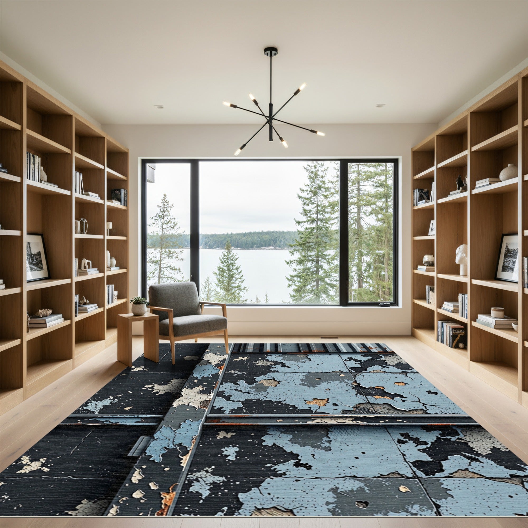 Distressed Abstract Slate Grey Rug