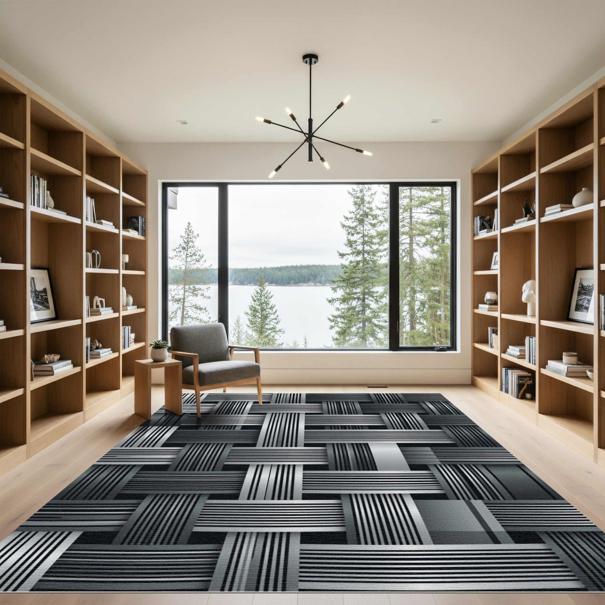 Modern Metallic Silver Woven Interlocking Texture Rug
