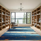 Distressed Indigo Blue Wood Grain Stripes Rug