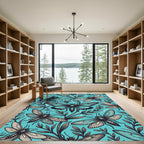Turquoise Whimsical Winged Insect Meadow Rug