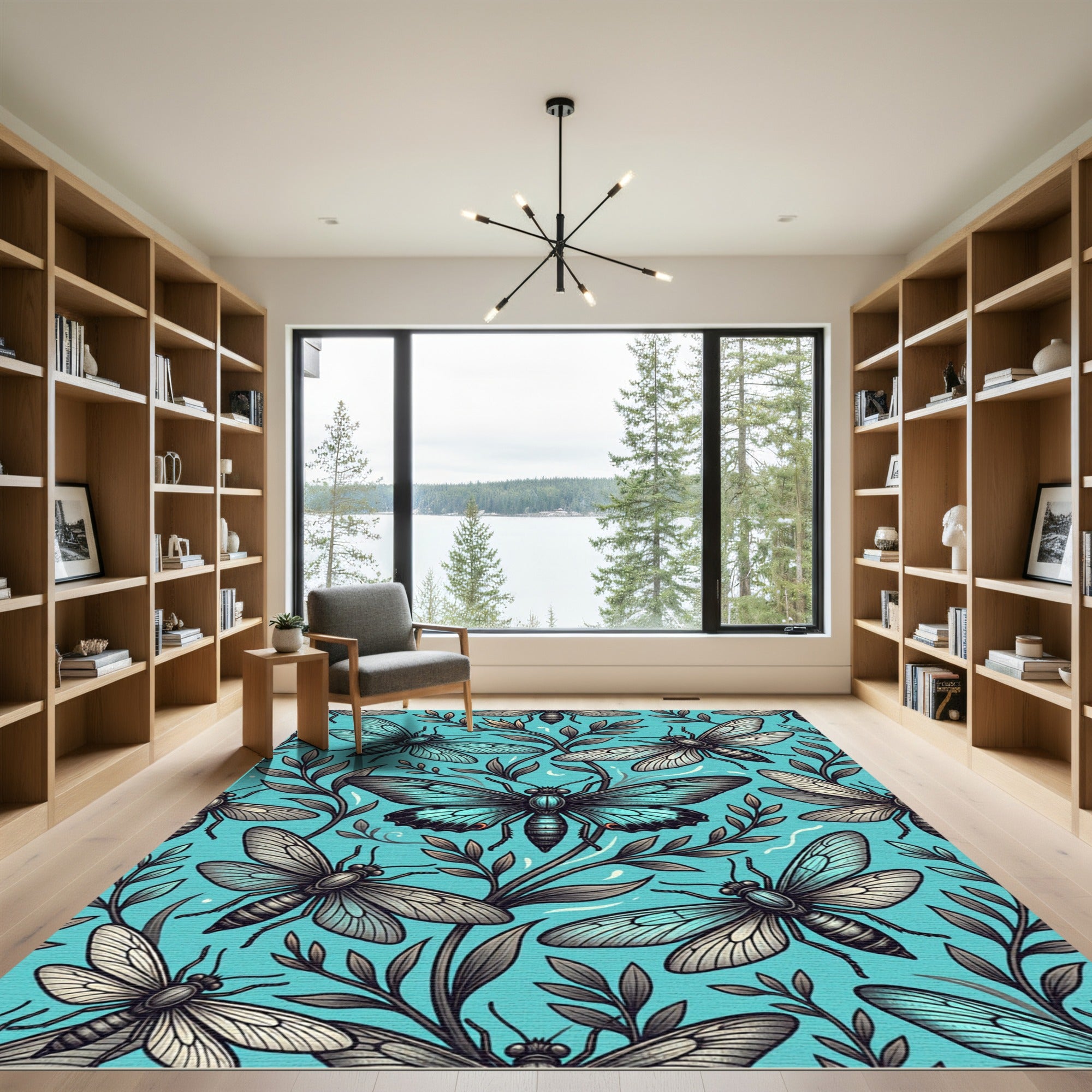 Turquoise Whimsical Winged Insect Meadow Rug