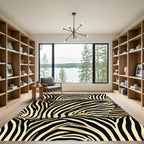 Golden Black Zebra Stripes Abstract Rug