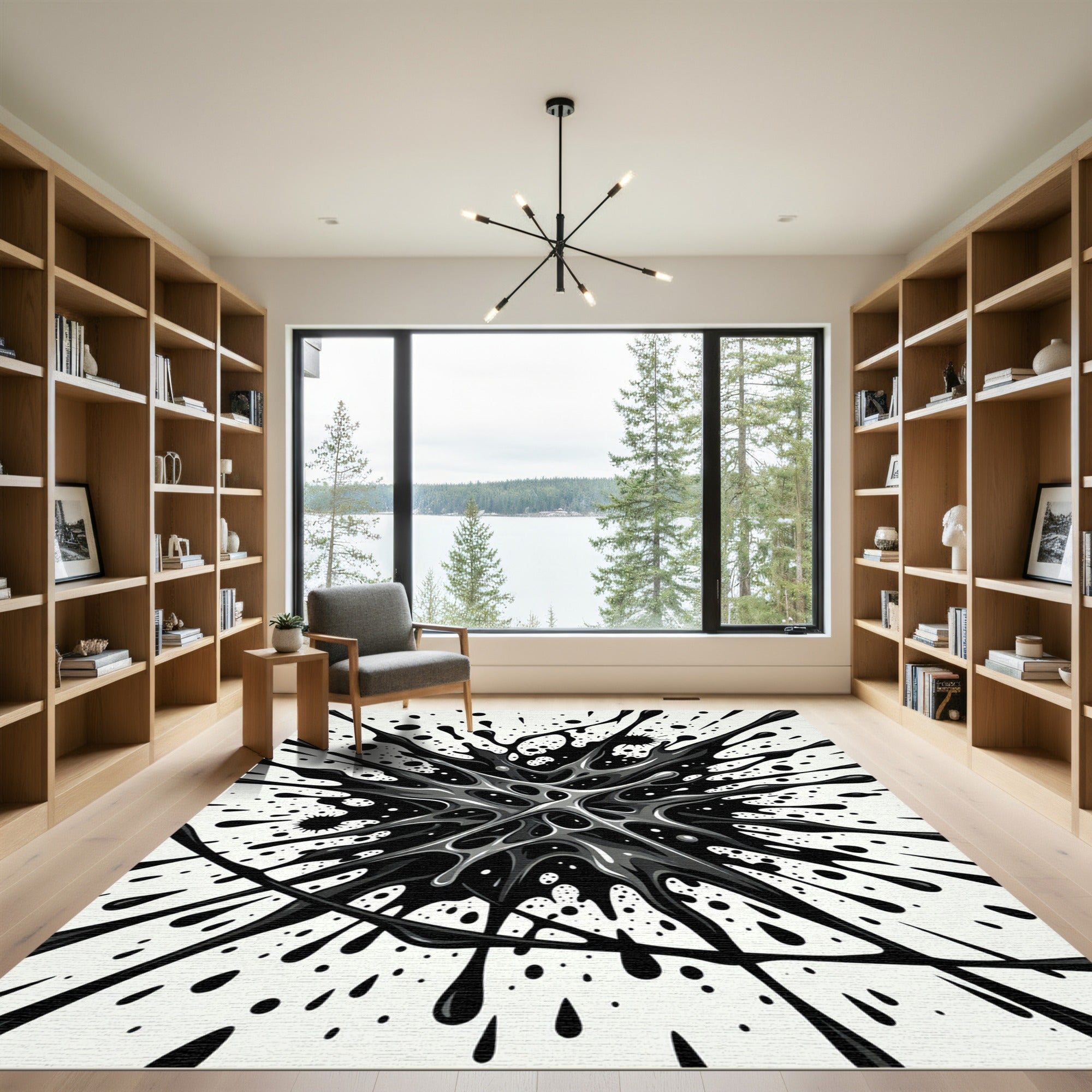 Monochrome Abstract Liquid Ink Splatter Rug