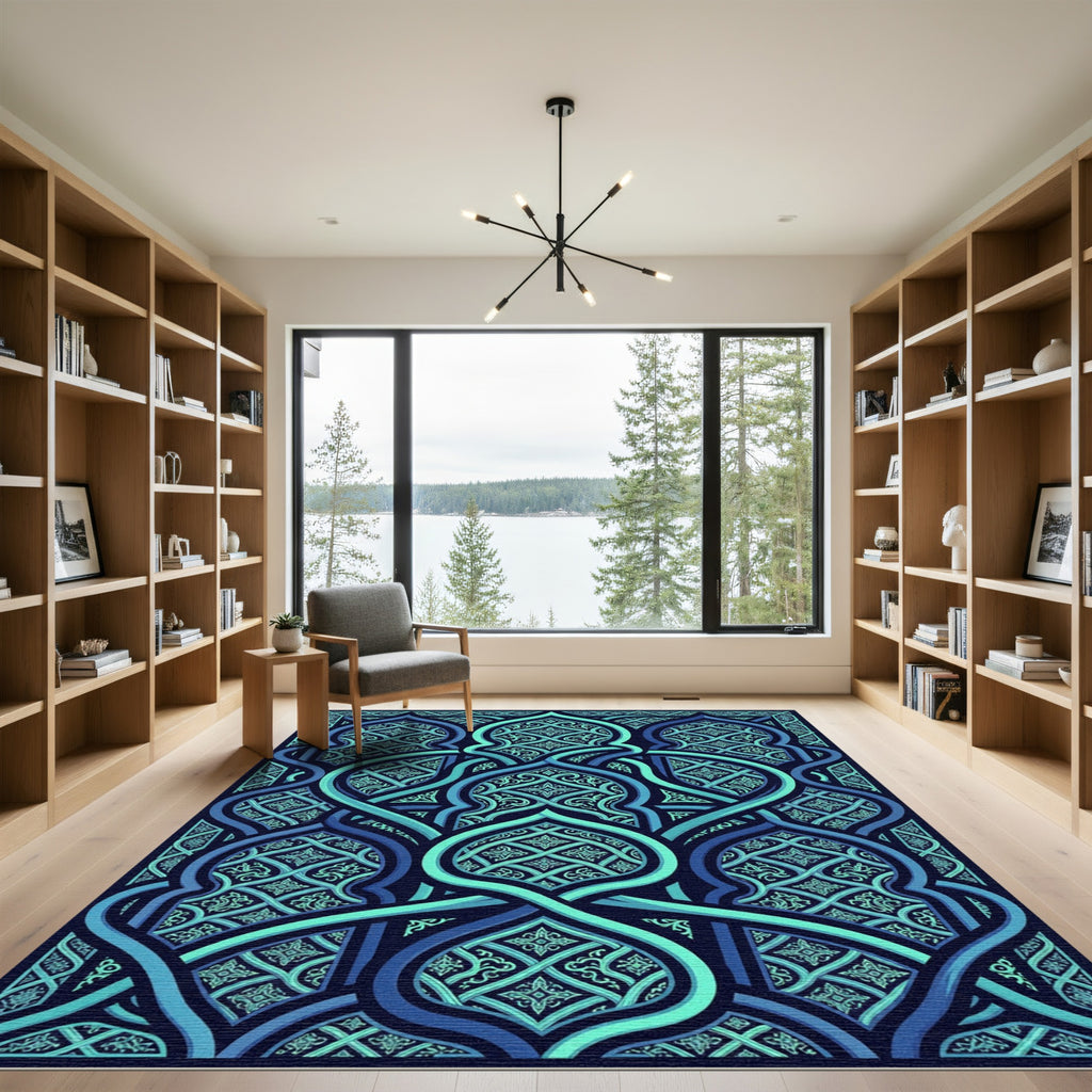 Cerulean Interlocking Arched Tile Art Rug