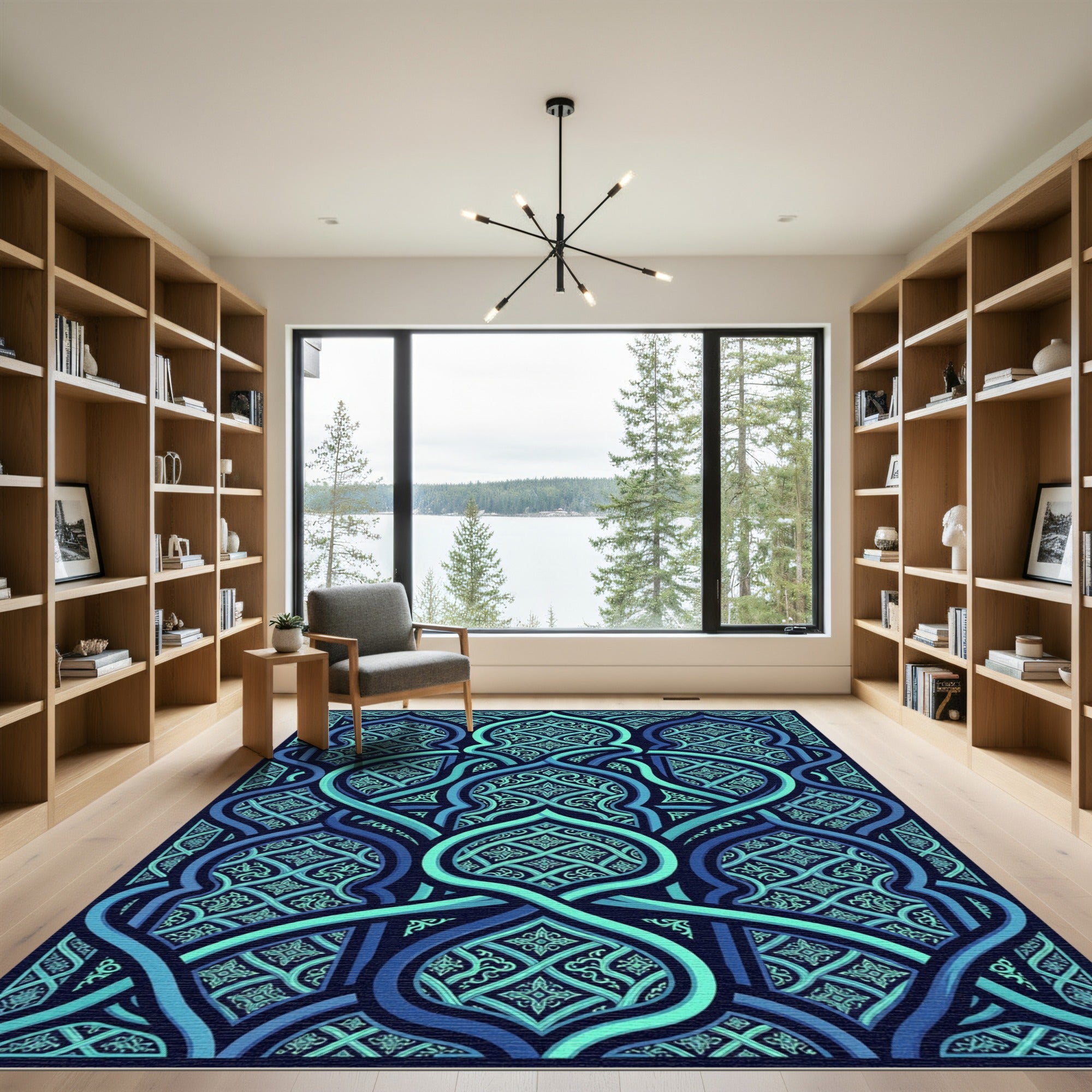 Cerulean Interlocking Arched Tile Art Rug