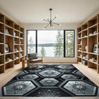 Gray Hexagonal Floral Embossed Rug