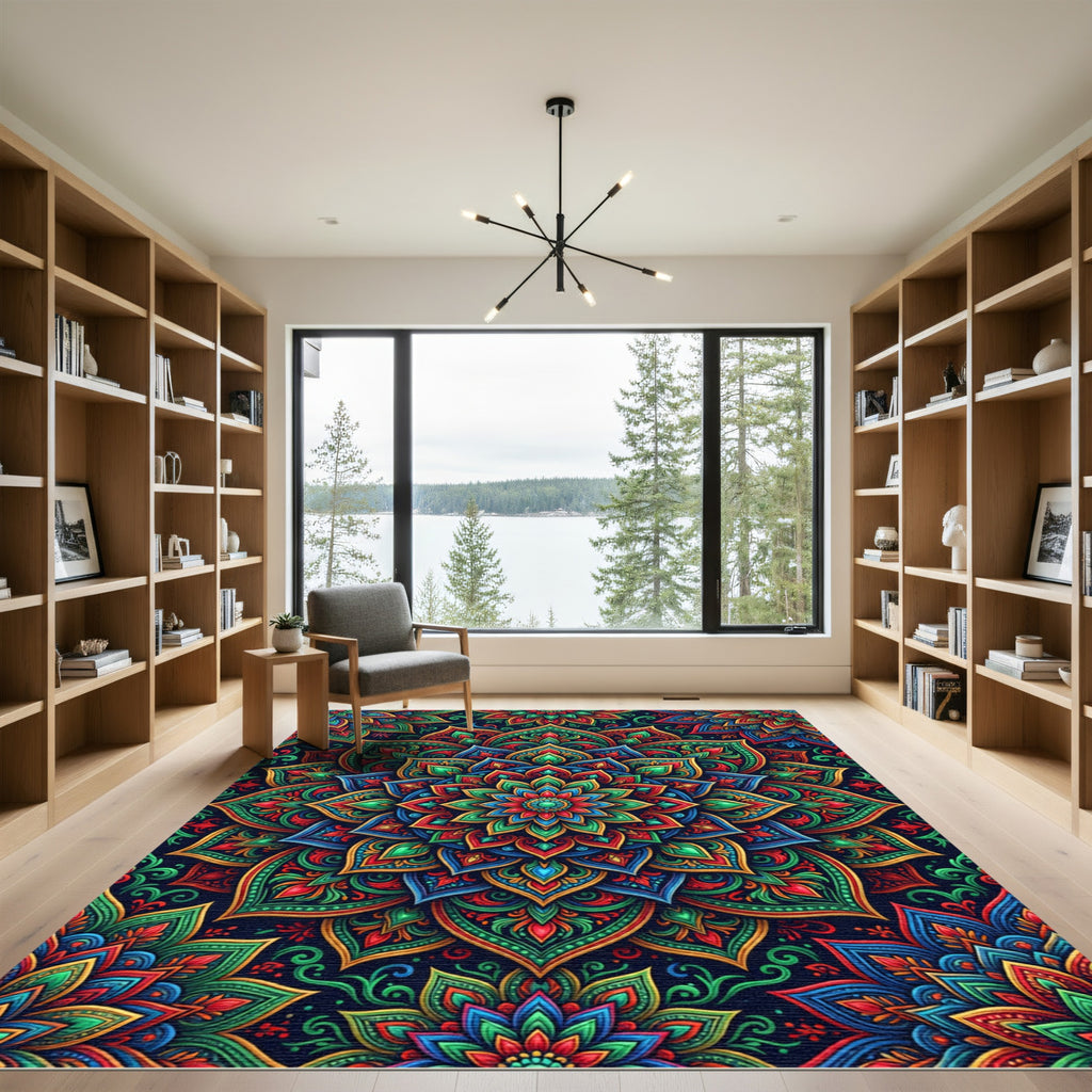 Vibrant Multicolored Floral Kaleidoscope Medallion Rug