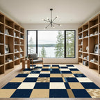 Modern Geometric Grid Navy Sand Rug