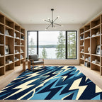 Modern Blue Geometric Lightning Bolt Rug