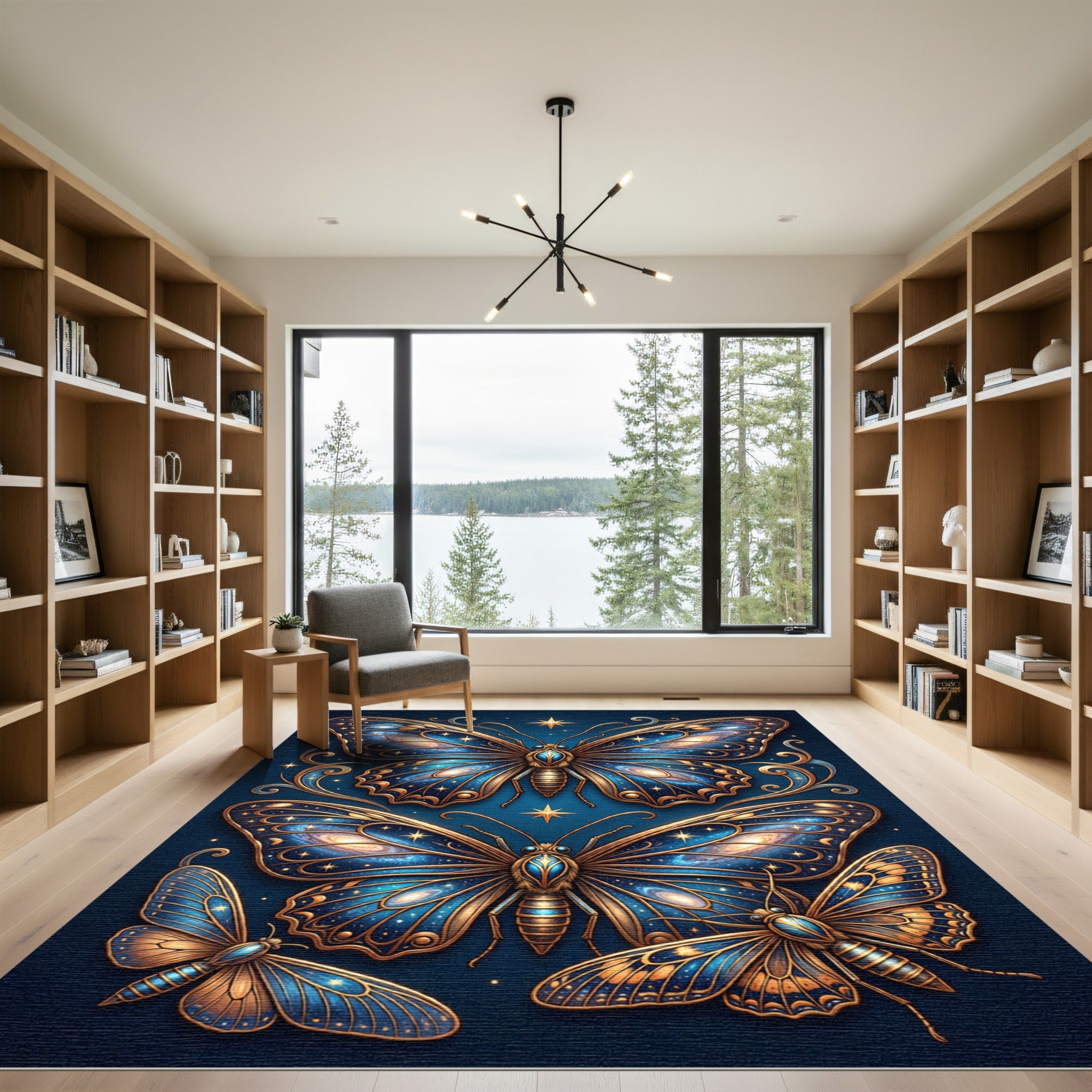 Celestial Azure Butterfly Galaxy Art Rug