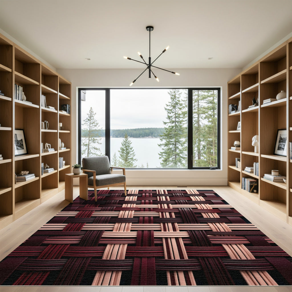 Deep Burgundy Woven Lattice Textile Rug