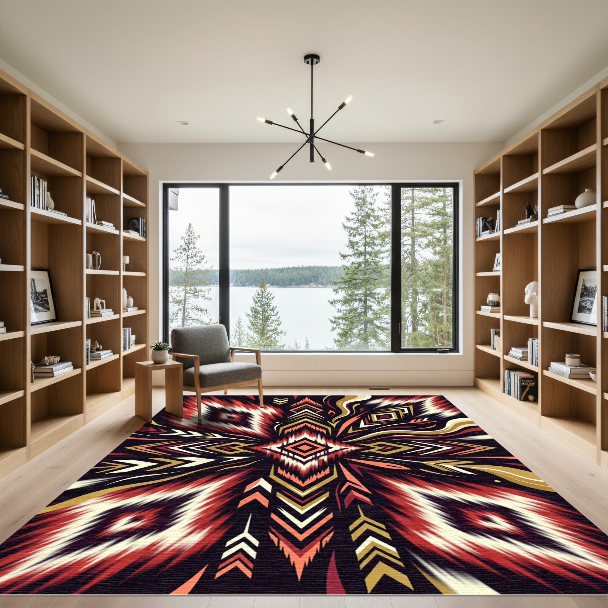Vibrant Red Boho Geometric Diamond Rug