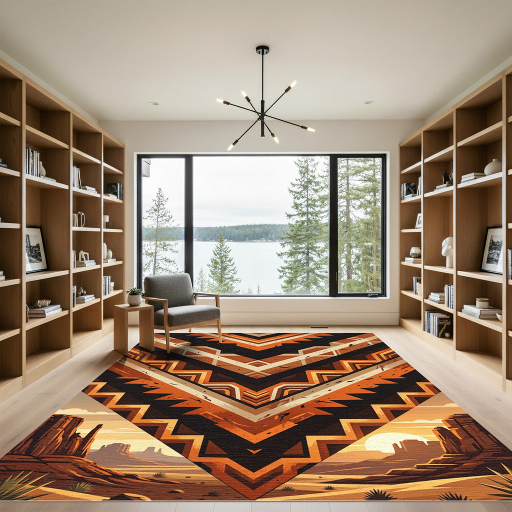 Earthy Southwestern Geometric Canyon Sunset Vista Rug