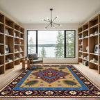 Rich Burgundy Blue Floral Medallion Rug