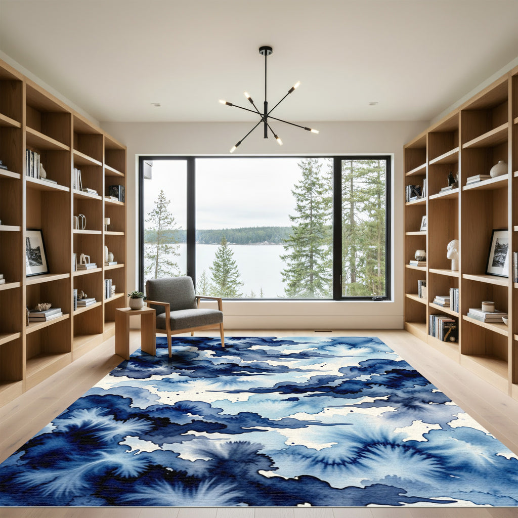 Deep Blue Watercolor Cloudscape Rug