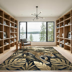 Jungle Leopard Tropical Leaf Portrait Rug