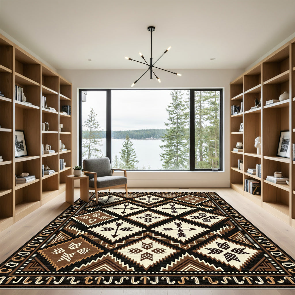 Geometric Brown Arrow Tribal Diamond Earthy Rug