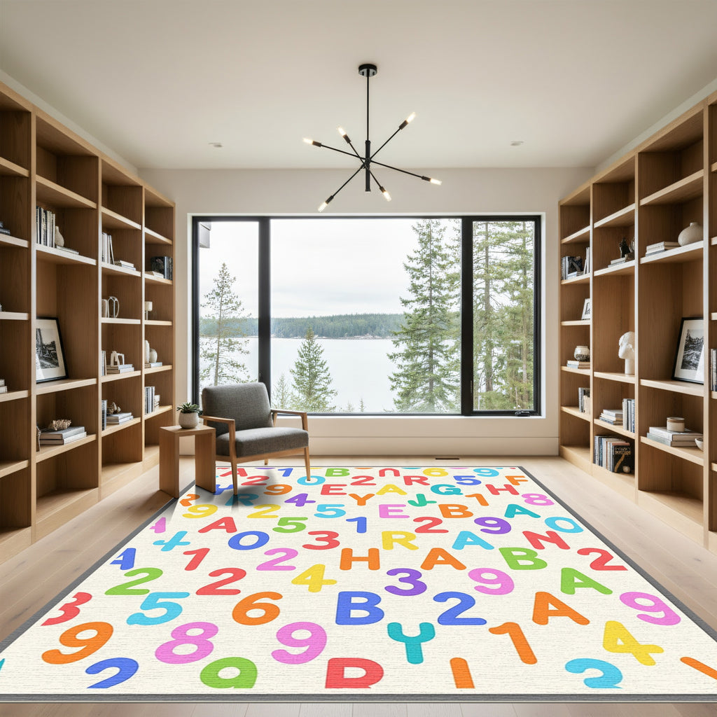 Colorful Alphabet and Number Collage Rug